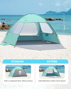 OutdoorMaster Beach Tent for 3/4/6/8 Person - Easy Setup Sun Shade Shelter, Portable Beach Shade Sun Canopy with UPF 50+ UV Protection, Removable Skylight Family Size