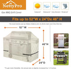 NettyPro BBQ Grill Cover 52 inch Heavy Duty Waterproof Outdoor 2-3 Burners Gas Grill Cover for Outside Weber, Char-Broil, Brinkmann, Nexgrill Barbecue, Beige