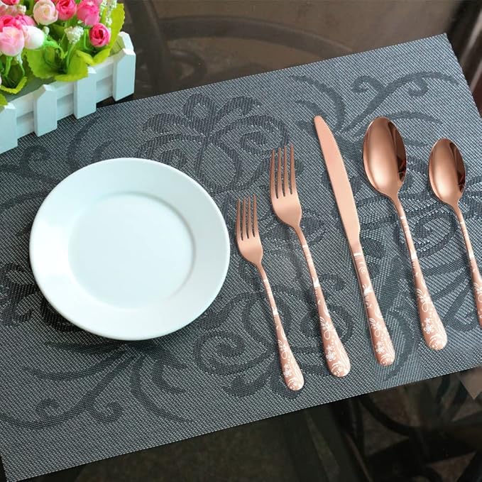 Black Silverware Flatware Cultery Set for 6 ，Unique Stainless Steel Cutlery Utensils Set with Steak Knives ，30 Pieces Tableware Set for Home Kitchen Restaurant Hotel, Dishwasher Safe