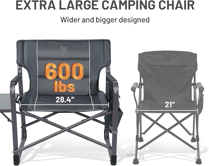 Timber Ridge XXL Directors Chair, 600lbs Capacity Heavy Duty Folding Camping Chair with Side Table & Insulated Pocket, Oversized Portable Chair with Carry Strap
