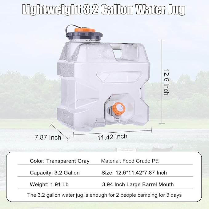 ASIEIT 3.2 Gallon Water Jug with Spigot, Portable Water Tank BPA Free, Leak-Proof Water Containers for Camping Water Storage Containers for Emergency Outdoor Hiking Picnic, Green/Black/Yellow