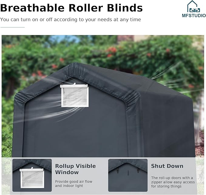 6x10ft Storage Sheds, Outdoor Portable Carport Shelter Garages Heavy Duty Canopy with Rolled up Zipper Doors, Outside Utility Shed Garage Tent for Motorcycle, Bicycles and Camping Tools