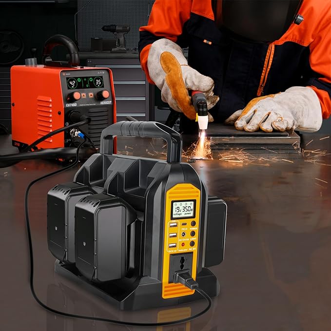 350W Power Inverter for Dewalt 20V 60V Li-ion Battery, 4-Port 20V to 120V Pure Sine Wave Inverter with LED Light, 3 USB-A Port, 1 USB-C Port, 1 DC Port, Power Station for Outdoor Camping (Tool Only)