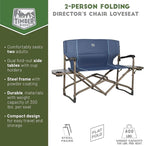 Timber Ridge Double Camping Chair Foldable Loveseat Directors Chairs, Oversized Double Folding Camping Chairs with 2 Side Tables, 2 Person Lawn Chair, Heavy Duty Support 600 LBS for Outdoor, Blue