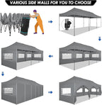 COBIZI 10x30 Pop up Canopy Tent 10x30 Canopy with Sidewalls, Heavy Duty Party Tent Tents for Parties, Foldable UPF 50+ Waterproof Commercial Easy up Canopy with Roller Bag, Grey(Windproof Upgraded)