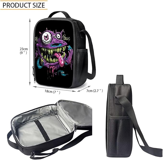 3 In 1 Funny Purple Monster Backpack for School Boys Lightweight Boys Bookbag Age 8-10 17 Inch Large Capacity Teens School Bag and Lunch Kit for Back to School Travel Hiking Rucksack