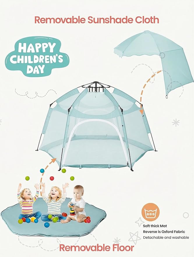 Portable Large Pop Up Kids Indoor Outdoor Tent with Canopy UV Cover,Thick Removable Floor for Sleeping Or Beach Shelter (Teal)