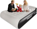 Queen Air Mattress Full with Built-in Pump,16'' Blow up Mattress with Soft Flocked Top Luxury Inflatable Mattress 3 Minute Fast Inflation/Automatic deflation for Camping＆Home and Guest
