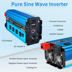4000w Pure sine Wave Inverter DC 12V to AC 110V/120V Converter, 8000w (Peak) with LCD Display, Wireless/Wired Remote Control, 4AC outlets and 4USB.Ideal for Camping, RV Travel, Off-Grid Solar Systems