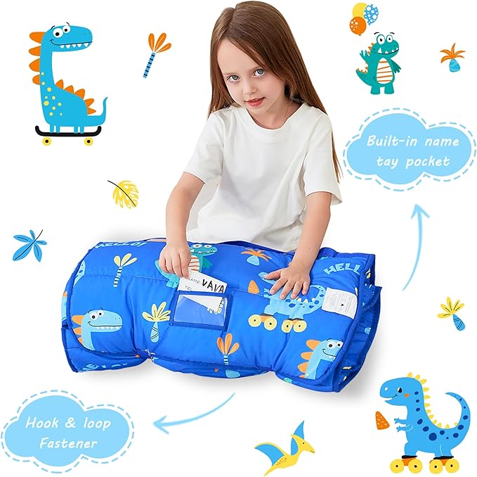 Toddler Nap Mat with Pillow and Blanket, Extra Large Rolled Napping Mats,Slumber Bags for Boys Girls,Kids Sleeping Bag for Daycare, Preschool Travel Camping