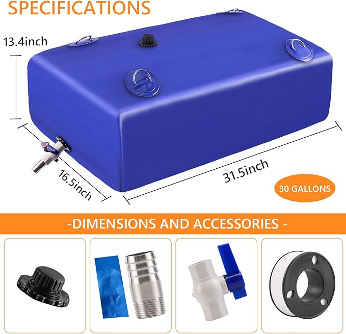 Water Tank, 30 Gallon Water Storage Bladder, Foldable Portable Water Storage, Large Water Storage Containers with 3/4" PVC Spigot and Hose Kit for Camping, Garden, Emergency Water Bag