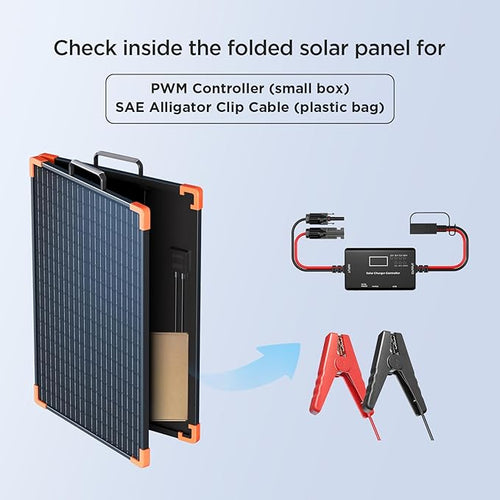 100W Portable Solar Panel, Foldable Tempered Glass Solar Panel Kit with 20A PWM Controller for 12V Battery&Power Station, IP68 Waterproof 23.5% Efficiency for RV, Camping & Off-Grid