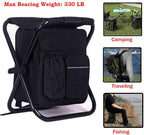 HANERDUN 3 in 1 Backpack Stool Cooler Chair, Foldable Camping Fishing Stool, Portable Backpack Chair for Outdoor Hiking Walking,Black