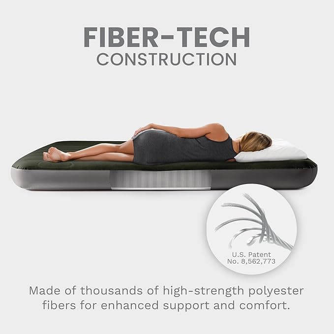 Intex 64763E Dura-Beam Standard Downy Air Mattress: Fiber-Tech – Queen Size – Built-in Foot Pump – 10in Bed Height – 600lb Weight Capacity