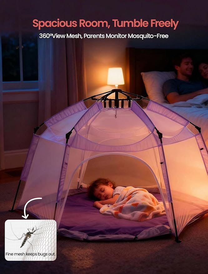 Portable Large Pop Up Kids Indoor Outdoor Tent with Canopy UV Cover,Thick Removable Floor for Sleeping Or Beach Shelter (Lilac)