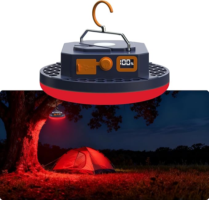 10000mAh Rechargeable Camping Light Insect Not Attract 4000LM Work Light White/Red/Pink/SOS Brightness Stepless Dimming, IP45 Waterproof Tent Light Power Failure for Halloween (Standard)