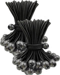 Ball Bungee Cords 100 Pcs, 6 Inch Bungee Cords with Balls, Small Bungee Cords Heavy Duty Outdoor, Bungee Balls for Tarp Tie Down Tarp Camping Tents (Black)
