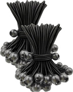 Ball Bungee Cords 100 Pcs, 6 Inch Bungee Cords with Balls, Small Bungee Cords Heavy Duty Outdoor, Bungee Balls for Tarp Tie Down Tarp Camping Tents (Black)