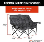 Lippert Big Bear Dark Grey Heated Folding Camping Loveseat with Power Banks, Four Heat Zones, 600-lb. Weight Capacity, 600D Polyester Fabric, High-Loft Cushioning, Zippered Carrying Bag - 2024043335