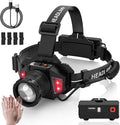 20Modes Headlamp Rechargeable with Zoom&Red Side Light,4000LM Headlight with Motion Sensor 3Color Lights, IP65 Waterproof 90° Adjustable Hiking Fishing Camping Emergency Hard Hat Headlamp