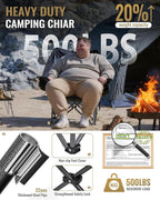 KingCamp Oversized XL Camping Chair, Heavy Duty 500lbs Folding Couch for Adults, Padded Large Comfortable Sofa Seat with Cooler Bag Cup Holder for Outdoor Sports Fishing Patio Lawn