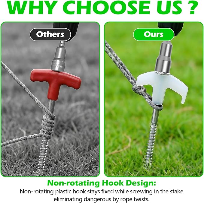 8" Heavy Duty Screw in Tent Stakes, Metal Camping Stakes, Drill-In Ground Anchor, Threaded Stakes for Canopies, Gardening, Yard Inflatables, with Hex Socket and Storage Bag (12, Luminous)