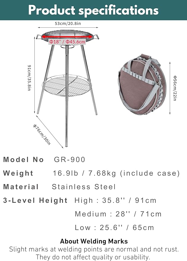 CAMPINGMOON Skottle Grill Cooking System Kit 18 inch Carbon Steel Pan Adjustable Legs Portable Camp Cooking Gear with Carry Bag (Skottle base set GR-900)