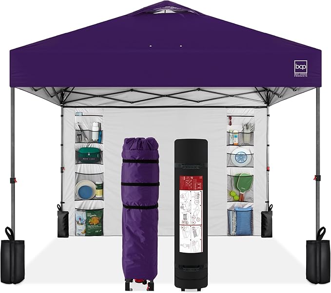 Best Choice Products 10x10ft Pop Up Canopy Tent with Sidewall, 1 Person 1 Minute Set Up, Carry Case, 4 Weight Bags - Amethyst Purple