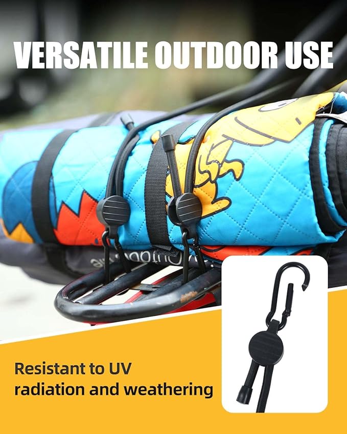 Adjustable Bungee Cords with Hooks, 6 Pack Thick Elastic Straps, Easy to Lengthen and Resecure (7"-48")– Strong, Stretchy Tie Downs with Secure Hooks for Cargo, Camping, Tents, Luggage – All-Weather