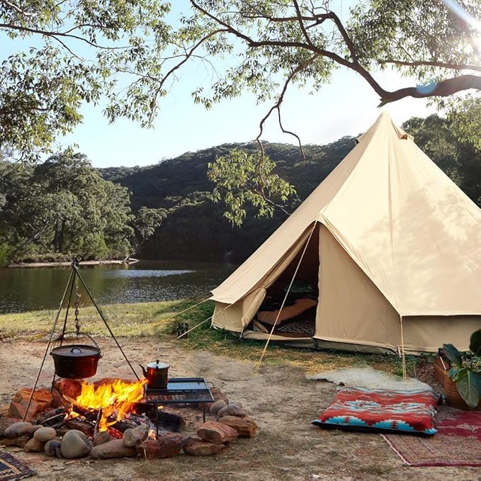 PlayDo Waterproof 4 Season Cotton Canvas Hot Tent Bell Wall Tent Yurt Tent with Stove Jack Hole for Outdoor Family Camping
