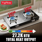 2 Burner Propane Stove 27,200 BTU High-Efficiency Tempered Glass Auto-Ignition Gas Burner Stove Top with CSA Hose for Outdoor RV Camping Emergency Cooking