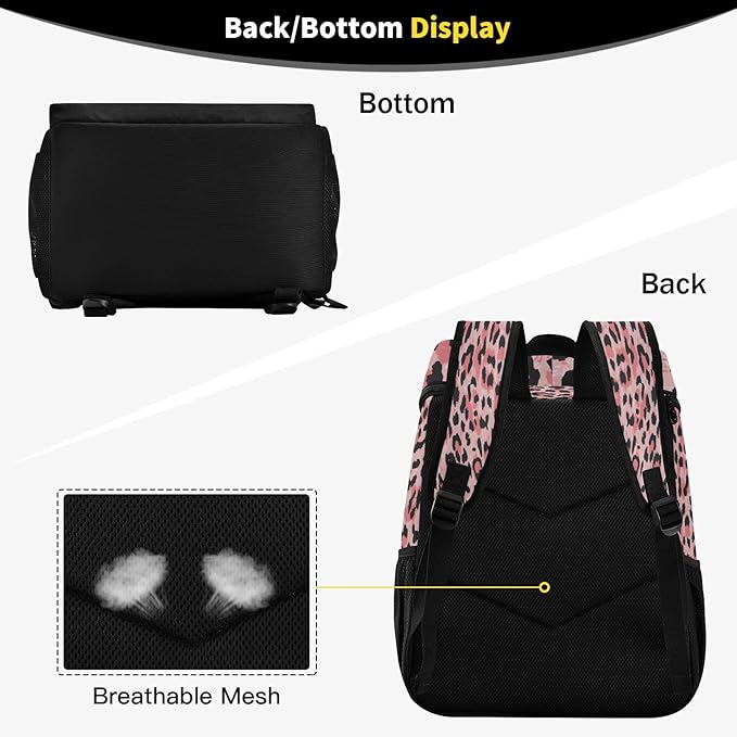 Leopard Pink Cooler Backpack Insulated Waterproof Leak Proof Beach Cooler Bag Lightweight Lunch Picnic Camping Backpack Cooler for Men and Women