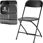 DUMOS Folding Chairs Sets of 8, 330lbs Capacity Plastic Stackable Home Office Chair, Portable Fold Up for Indoor Outdoor, Patio, Camping, Garden, Party (Black)