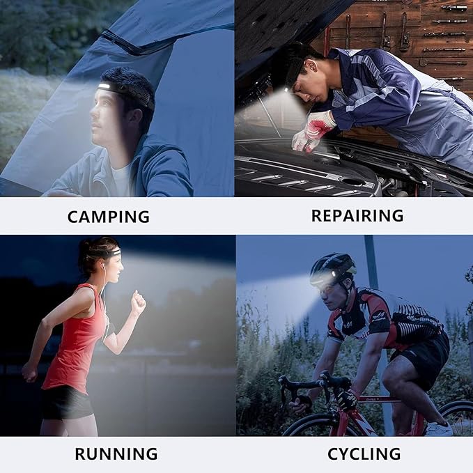 Headlamp, 5Mode 230° Wide Beam Led Head Band Lamp,Rechargeable Motion Sensor for Adults, for Forehead, Hard Hat Headlight, Camping Essentials (2)