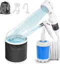 Portable Camping Shower, Outdoor Shower Kit with Pump, Hose, Spray Gun & Folding Bucket, Rechargeable Battery Powered Portable Shower for Camping, Hiking, Beach,RV,Pet Cleaning & Road Trips