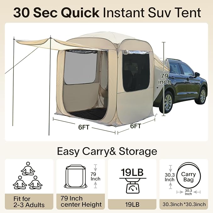 Alvantor SUV Tailgate Tent, Instant Pop Up Car Tent Creates Extra Living Space, UV Protection, Quick Setup in Seconds for Family, Road Trips, Tailgating, Beach, Outdoor Camping