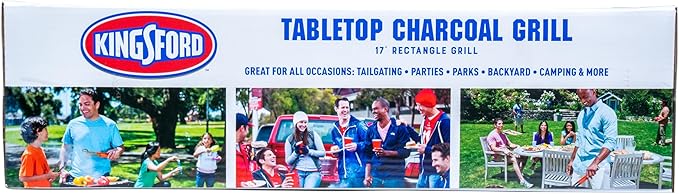 Kingsford Tabletop Charcoal Grill, Portable, Compact Grilling and BBQ, 17" Rectangular, 170 Sq In Cooking Surface