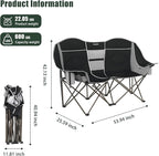 SUNNYFEEL Heated Double Camping Chair Oversized Folding Loveseat Chair for 2 Adults Heavy Duty Camping Couch 600 lbs with Cup Holders & Storage for Camping, Beach, Lawn, Patio RV & Indoor Use