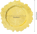 Antique Charger Plates Set 13'' Round Embossed Dinner Plate Chargers Plastic Elegant Floral Plates for Dinner Wedding Party Event Table Kitchen Decoration 100PCS (Gold 24Pcs)