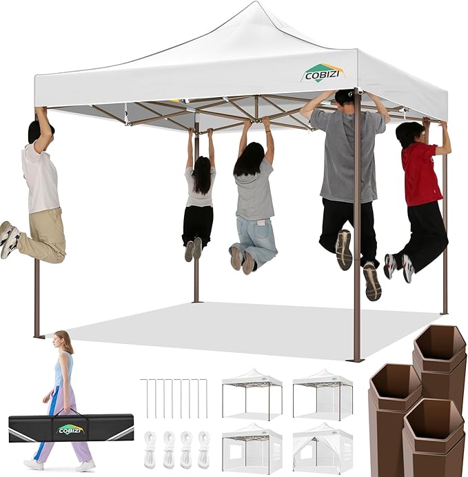 COBIZI 10x10 Pop Up Canopy Tent Heavy Duty with 4 Sidewalls, Commercial Easy Up Instant Canopy Outdoor for Events Party Wedding, All Weather Waterproof UV 50+ with Carry Bag (Leg Upgraded), White