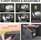 LED Rechargeable Headlight Glasses with Motion Sensor & Touch Control 5 Modes USB C Light Up Glasses Lighted Eyewear
