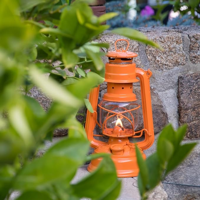Feuerhand Outdoor Kerosene Fuel Lantern, German Made Weather Resistant Baby Special 276 Galvanized Hurricane Lamp for Camping or Patio, 10 Inches, Pastel Orange