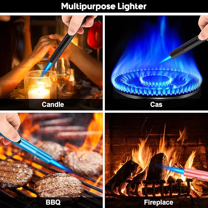LcFun 2 Pack Torch Lighters Refillable Butane Lighter with Visible Fuel Window, Windproof Adjustable Jet Flame Long Lighters Matches for Candle, Grill, BBQ, Camping, Fireworks (Butane NOT Included)