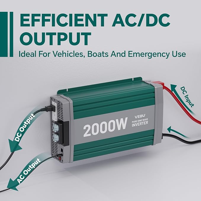 2000W Pure Sine Wave Inverter with ATS Mode, 12V DC to AC 120V Converter for Off-Grid System, RV, Truck, Camping, Peak 4000W