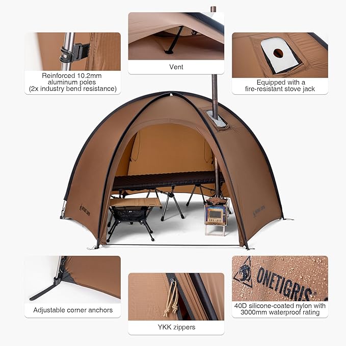 OneTigris Coco NEST Solo Hot Tent with Stove Jack, 3000mm Waterproof Windproof Free-Standing Dome Tent with Mesh Inner