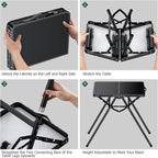 JiGiU Folding Camping Table Height Adjustable Aluminum Alloy Foldable Pinic Table 180lbs Capacity with Handle Stable Triangle Feet for Outdoor Indoor Hiking Camp BBQ Beach (Black, MDF Tabletop)