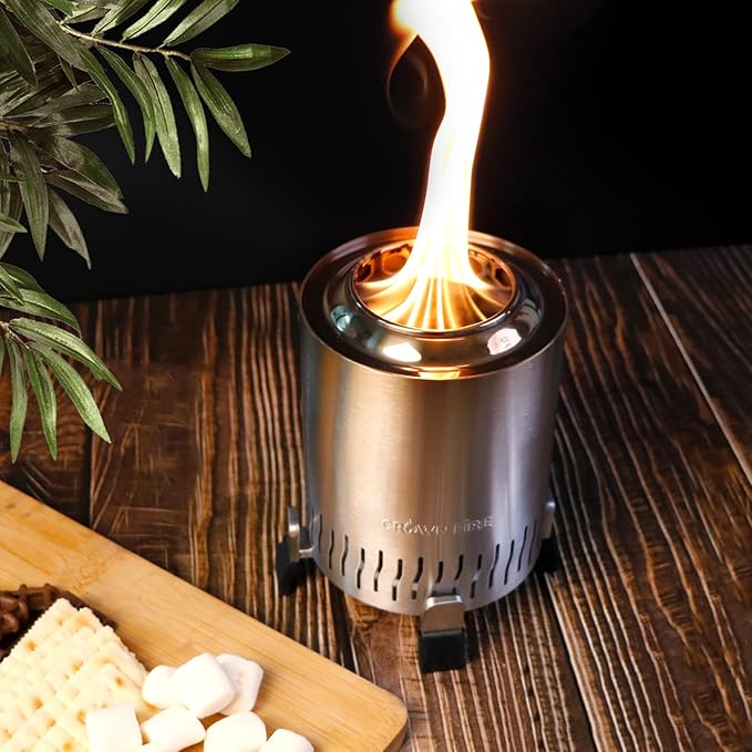 Table Top Fire Pit – Portable Smokeless Tabletop Firepit for Patio, Balcony and Camping – Indoor Fire-Pit, Table-top, Mini Grill, Smores Small Outdoor Fire Bowl Pellets or Wood Fuel (Stainless Steel)