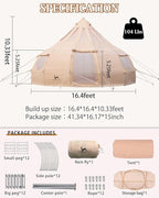 TOMOUNT Canvas Tent with Rainfly with Stove Jack Bell Tent Yurt Glamping Tent with TPU Transparent Roof for Family Camping
