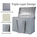 Bodaon 3-Pack Insulated Reusable Grocery Shopping Bag, X-Large Frozen Food Cold, Cooler Bags with Secure Top, Insulated Food/Pizza Delivery Bag, Gray