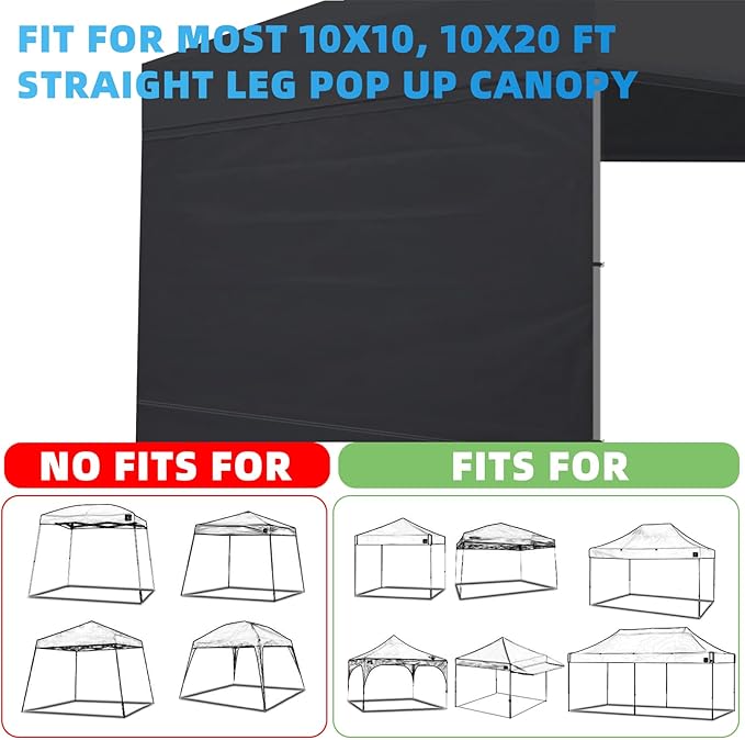 Joramoy Canopy Tent Sidewalls 10×10 for Pop Up Canopy, Instant Canopy Sunwall with Waterproof and UV Protection Layer,1 Pack Sidewall Only（Black）